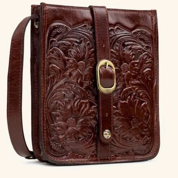 Patricia Nash NEW Venezia British tan magnetic Brown Floral Tooled Crossbody Bag - Picture 2 of 8
